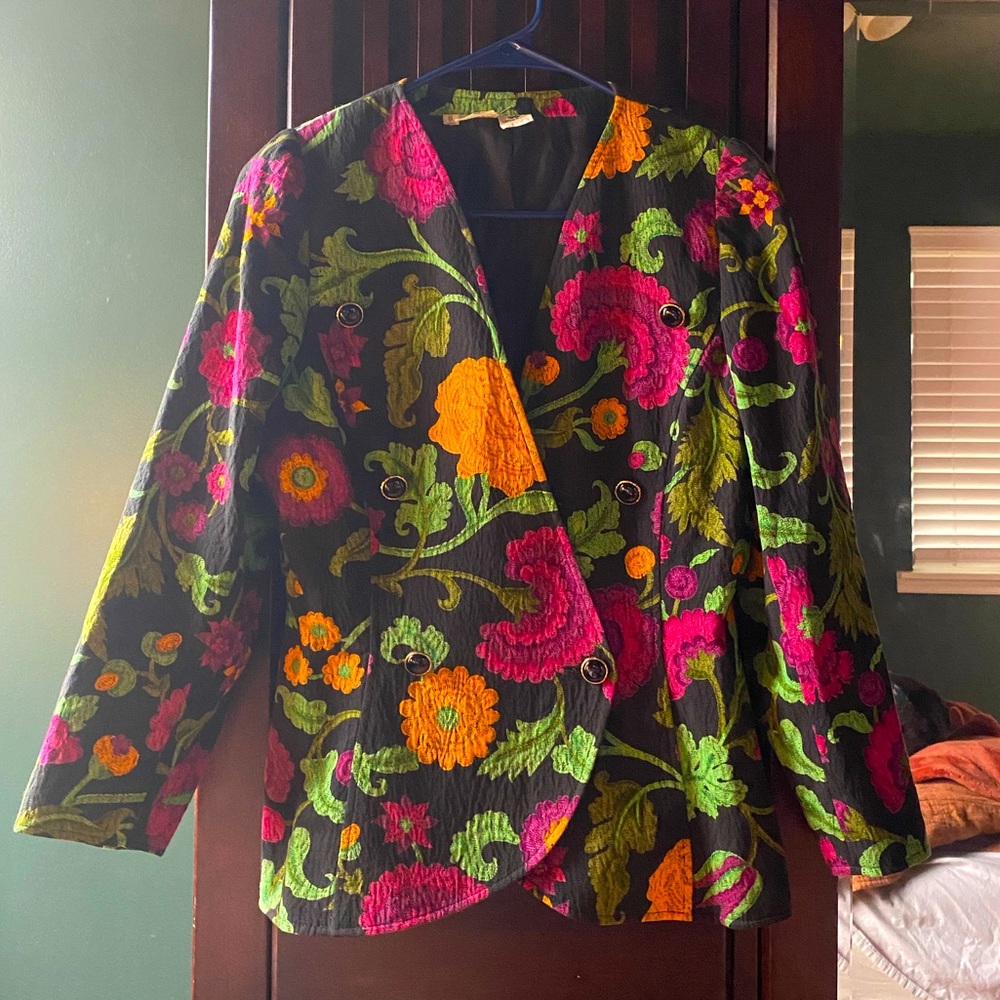 VINTAGE Designer Embroidered Floral Jacket Emanuel Ungaro Parallele Suit Blazer